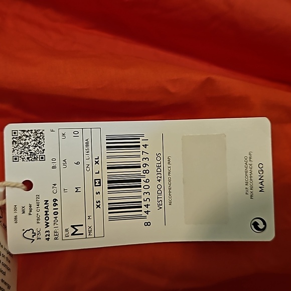 MANGO Coral  Maxi Dress Recycled Cotton Sz.M NWT - Picture 5 of 6